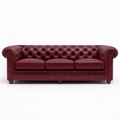 Savile Row Heritage British Made Chesterfield Sofa in Balmoral Mulberry – Cracked Wax Leather