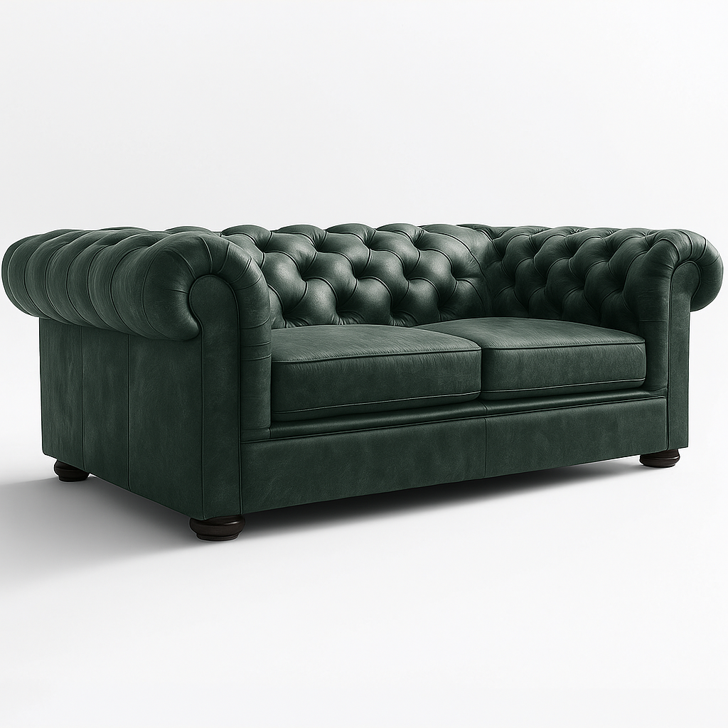 Savile Row Heritage British Made Chesterfield Sofa in Highland Grove Juniper Green – Vintage Finish