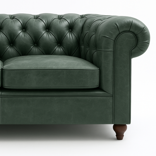 Savile Row Heritage British Made Chesterfield Sofa in Highland Grove Juniper Green – Vintage Finish