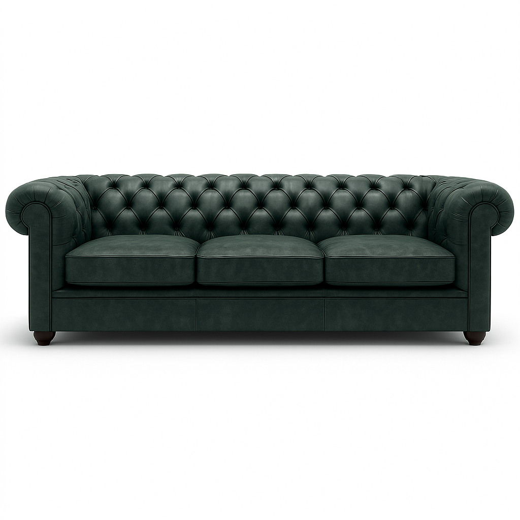 Savile Row Heritage British Made Chesterfield Sofa in Highland Grove Juniper Green – Vintage Finish