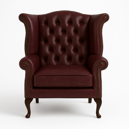 The Austen Wing in Balmoral Mulberry – detailed arm and studwork close-up for care reference