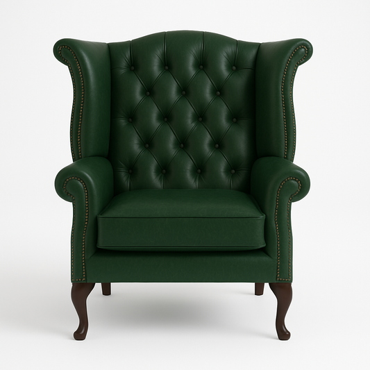 The Austen Wing in Caledonian Highland Grove Juniper Green Leather – Vintage Finish