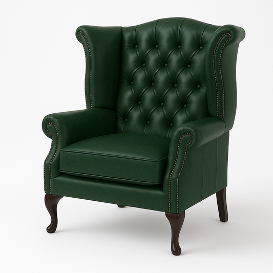 The Austen Wing in Caledonian Highland Grove Juniper Green Leather – Vintage Finish