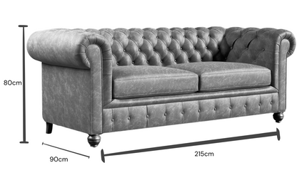 Elizabeth Dark Grey Carob Three Seater Chesterfield Vintage Leather Sofa