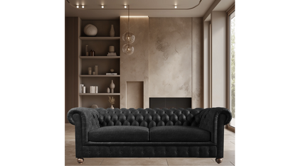 Elizabeth Black Obsidian Four Seater Chesterfield Vintage Leather Sofa