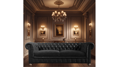 Elizabeth Black Obsidian Four Seater Chesterfield Vintage Leather Sofa