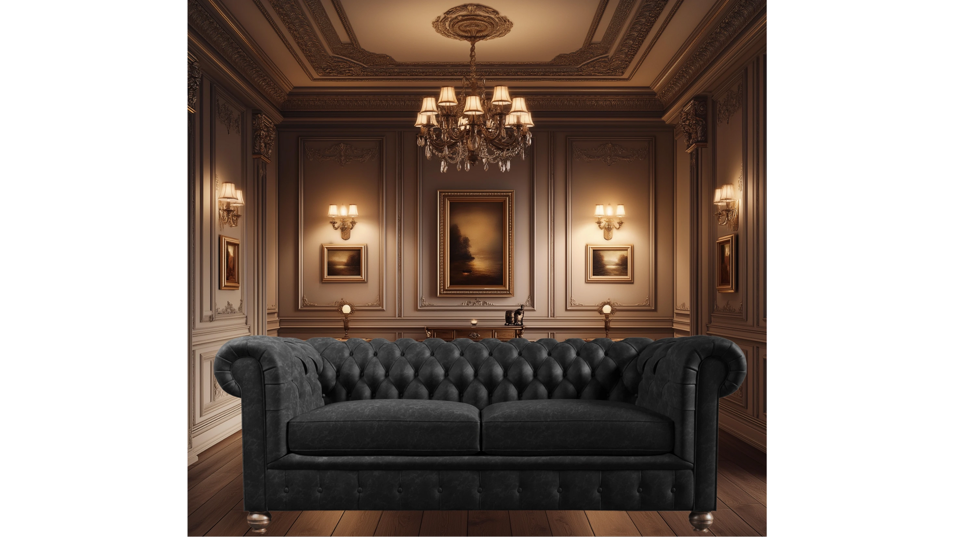 Black Obsidian Three Seater Chesterfield in Living Room
