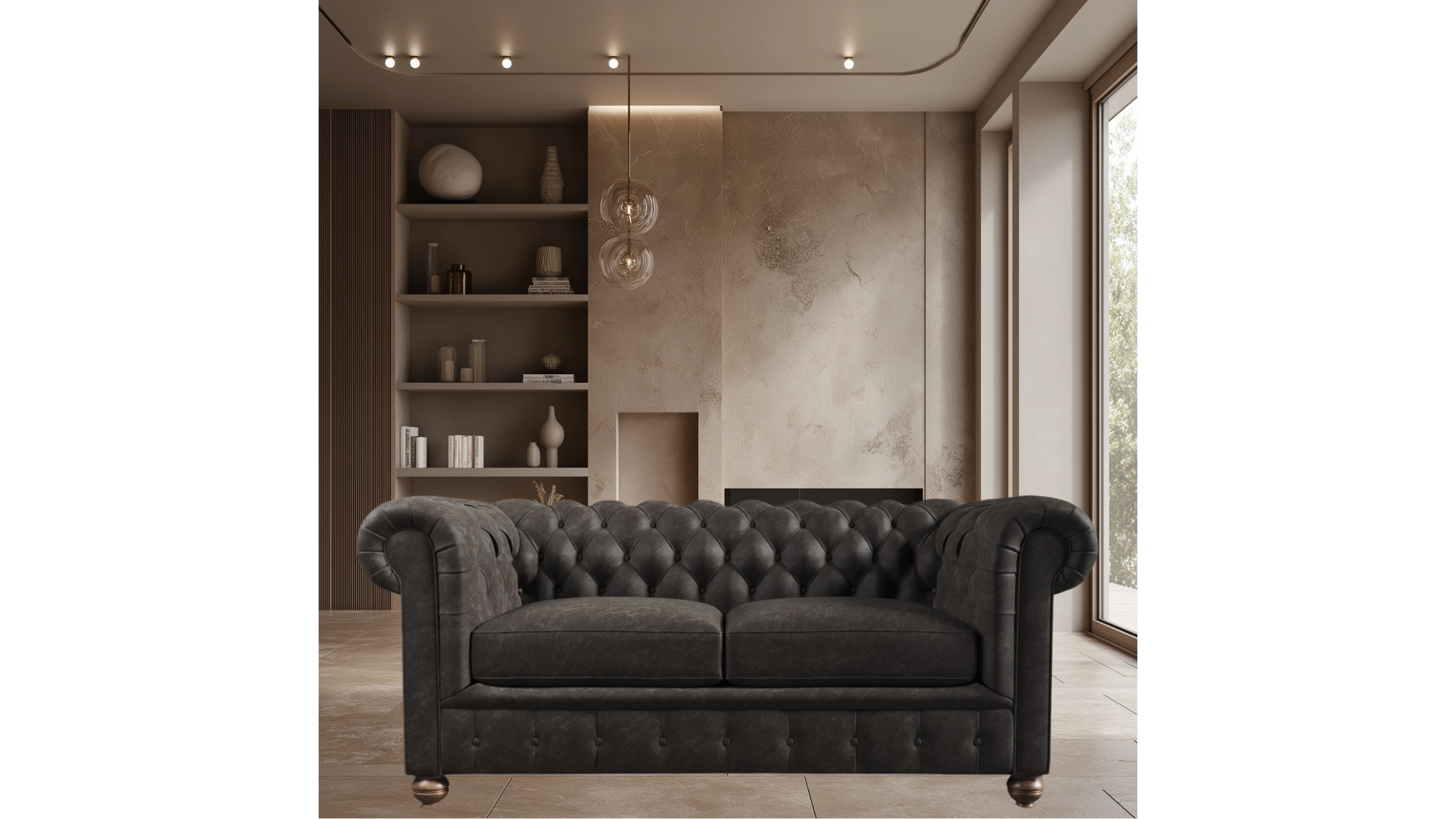 Vintage Leather Dark Grey Sofa