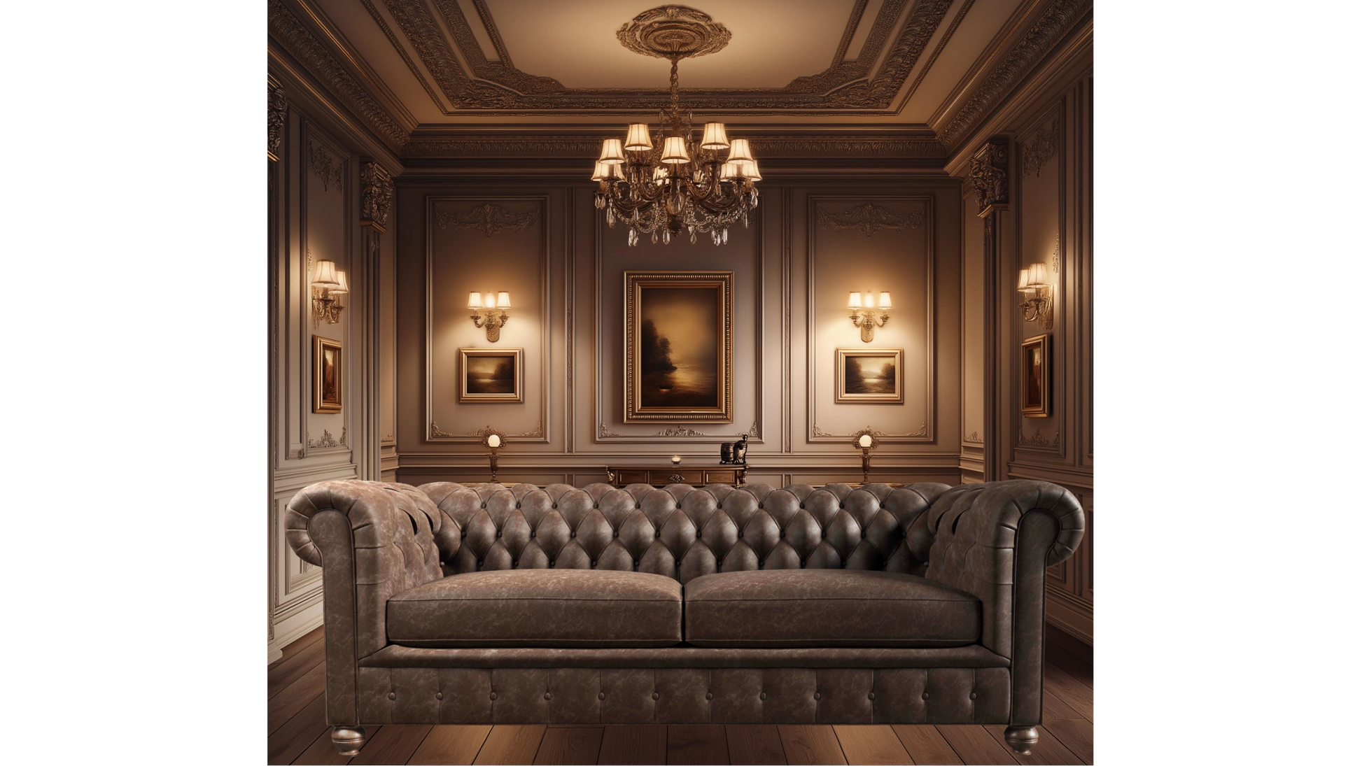 Medium Warm Brown Sepia Four-Seater Chesterfield