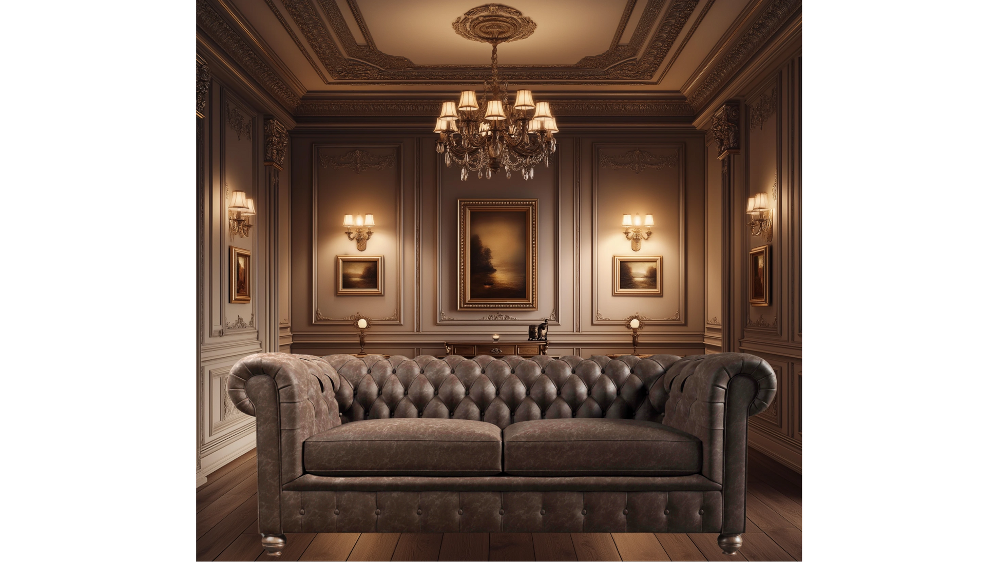 Sepia Medium Warm Brown Three Seater Chesterfield