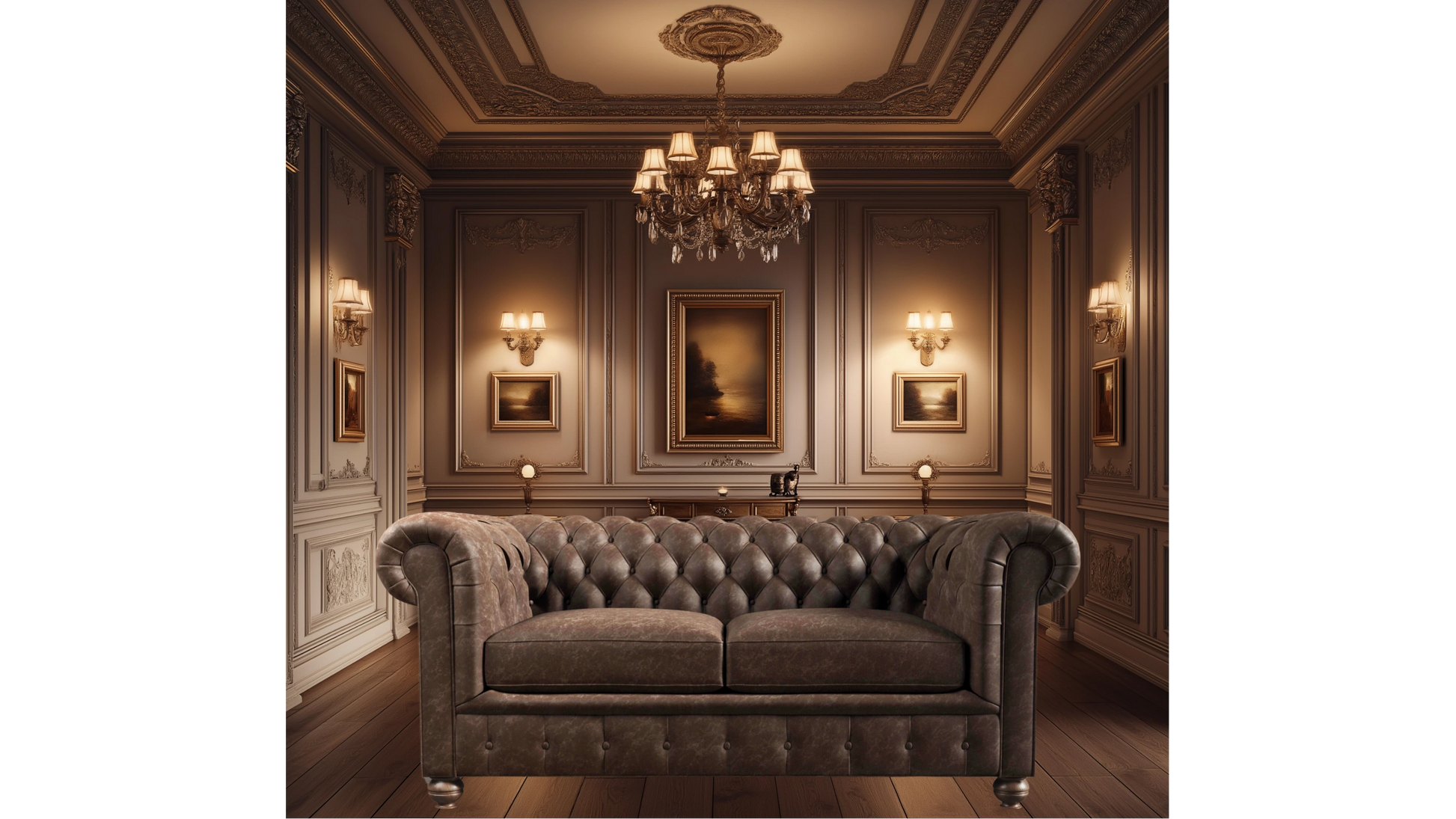 Sepia Medium Warm Brown Two Seater Chesterfield in Bedroom