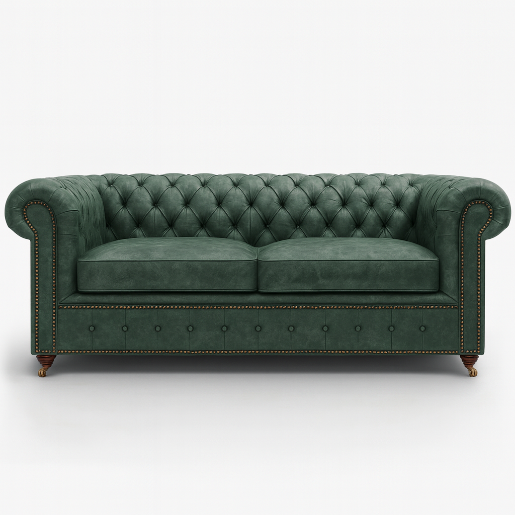 Windsor Belgrave British Made Chesterfield Sofa in Highland Grove Juniper Green – Vintage Finish