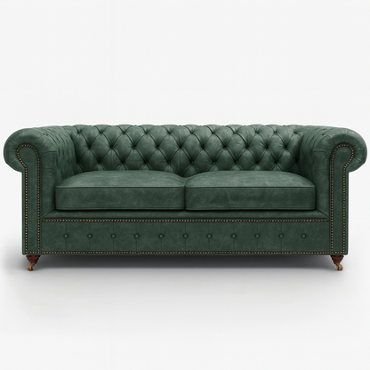 Windsor Belgrave British Made Chesterfield Sofa in Highland Grove Juniper Green – Vintage Finish
