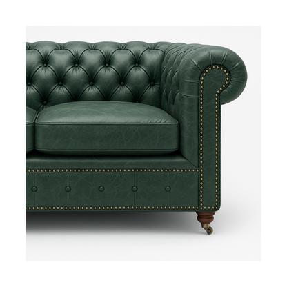 Windsor Belgrave British Made Chesterfield Sofa in Highland Grove Juniper Green – Vintage Finish