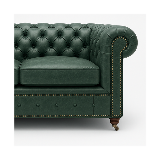 Windsor Belgrave British Made Chesterfield Sofa in Highland Grove Juniper Green – Vintage Finish
