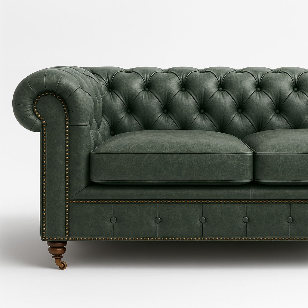 Windsor Belgrave British Made Chesterfield Sofa in Highland Grove Juniper Green – Vintage Finish