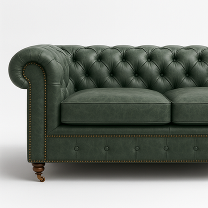 Windsor Belgrave British Made Chesterfield Sofa in Highland Grove Juniper Green – Vintage Finish