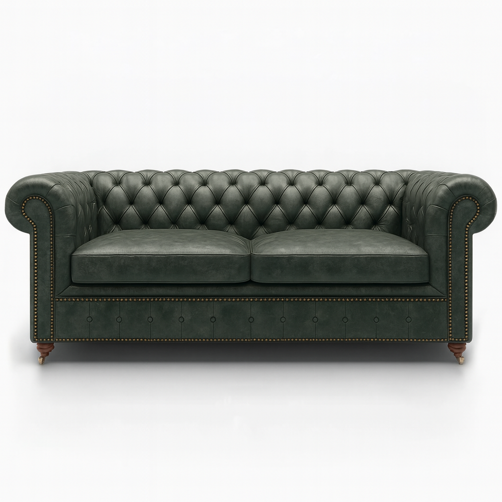 Windsor Belgrave British Made Chesterfield Sofa in Highland Grove Juniper Green – Vintage Finish