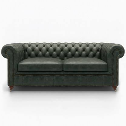 Windsor Belgrave British Made Chesterfield Sofa in Highland Grove Juniper Green – Vintage Finish