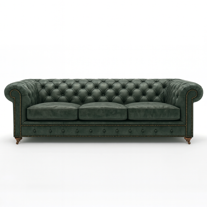 Windsor Belgrave British Made Chesterfield Sofa in Highland Grove Juniper Green – Vintage Finish