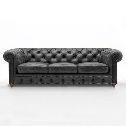 Windsor Belgrave four seater Chesterfield sofa in pewter leather