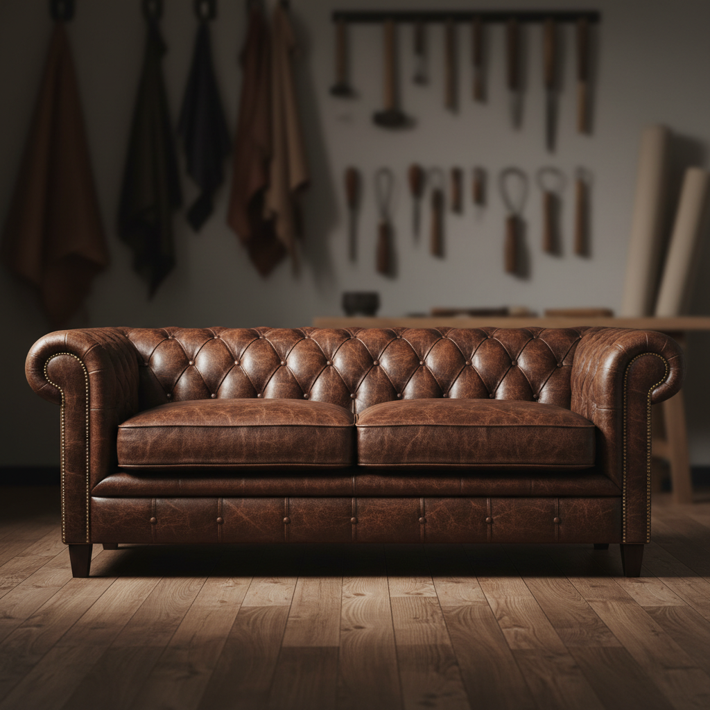 Italian Leather Chesterfield Sorrel Brown Three Seater